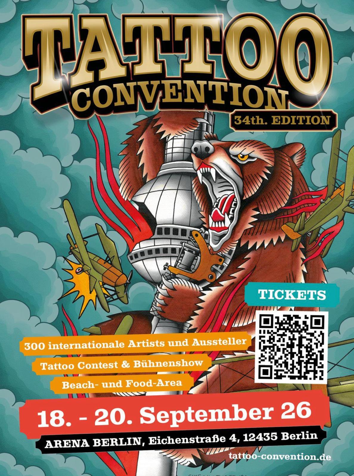 Grafik Poster der 34. Tattoo Convention in Berlin in 2026